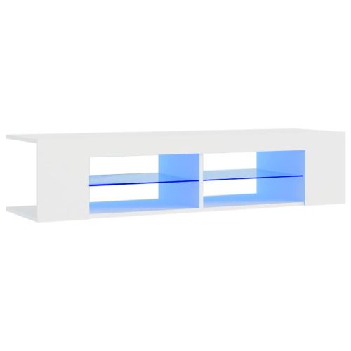 ТВ шкаф с LED осветление, бял, 135x39x30 см