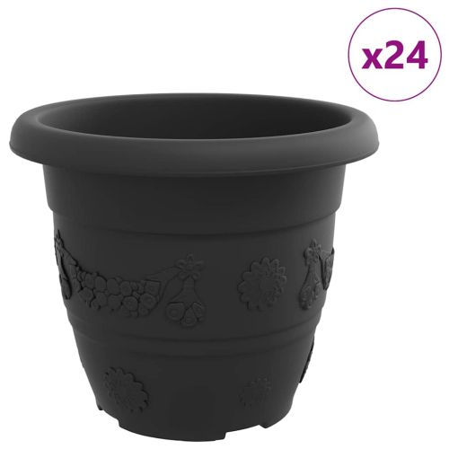 Кръгла саксия за цветя 24 бр. Черно Ø 30 x 25 см Пластмаса