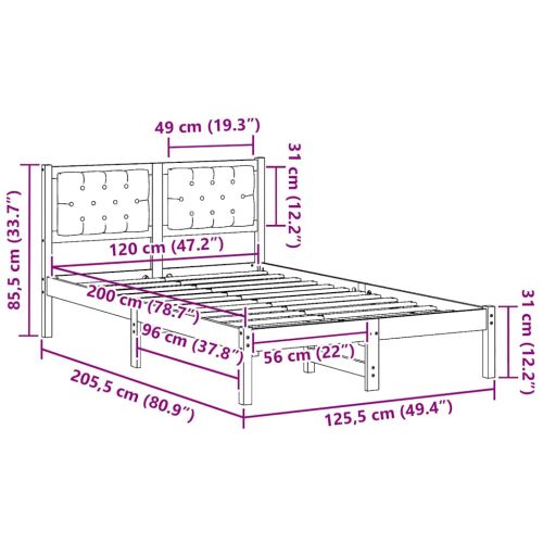 Рамка за легло Светлосиво 120 x 200 cm Солидно борово дърво
