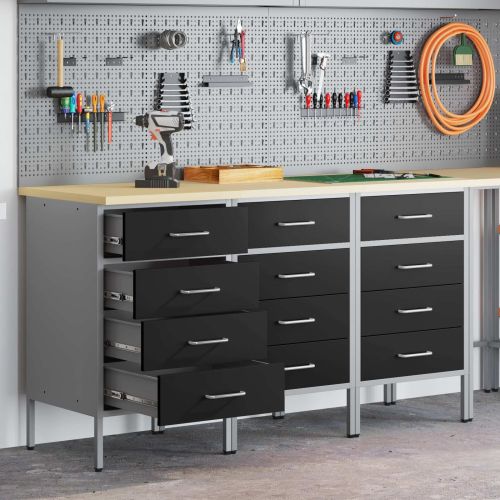 Работен кабинет с чекмедже 3 бр. Черен и Сив 150 x 55 x 85 см