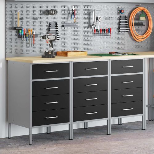 Работен кабинет с чекмедже 3 бр. Черен и Сив 150 x 55 x 85 см