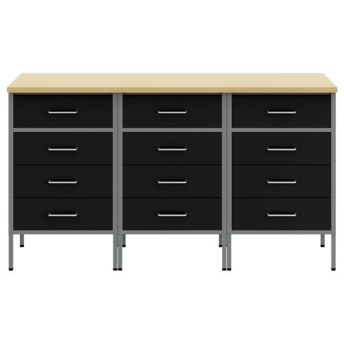 Работен кабинет с чекмедже 3 бр. Черен и Сив 150 x 55 x 85 см