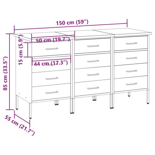 Работен кабинет с чекмедже 3 бр. Черен и Сив 150 x 55 x 85 см