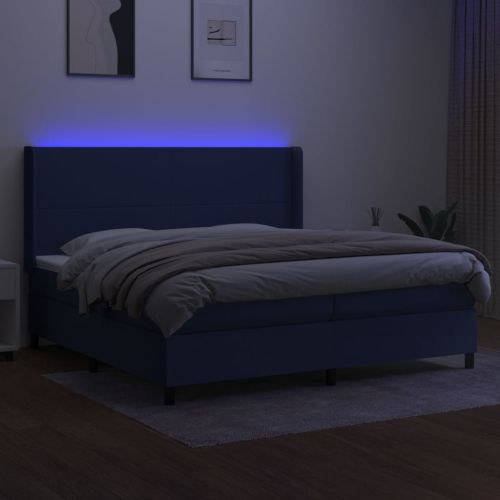 Боксспринг легло с матрак и LED, синя, 200x200 см, плат