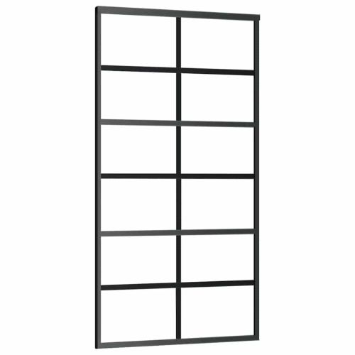 Плъзгаща се врата с механизъм черна 102x205 см ESG стъкло