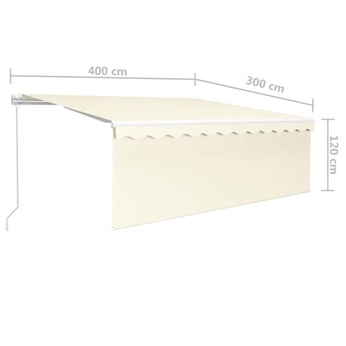Ръчно прибиращ се сенник с щора и LED, 4x3 м, кремав