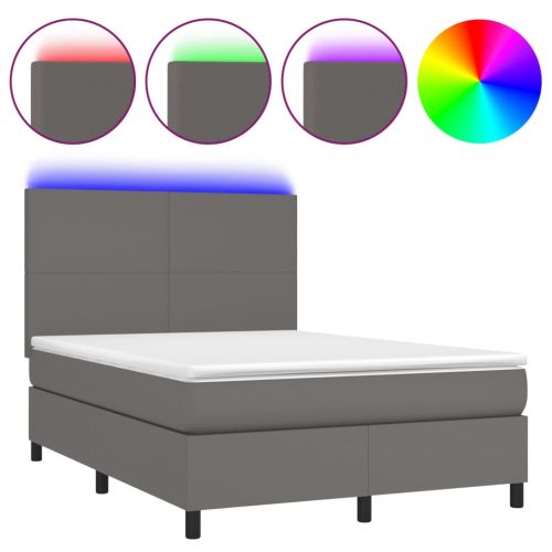 Боксспринг легло с матрак и LED сиво 140x190 см изкуствена кожа