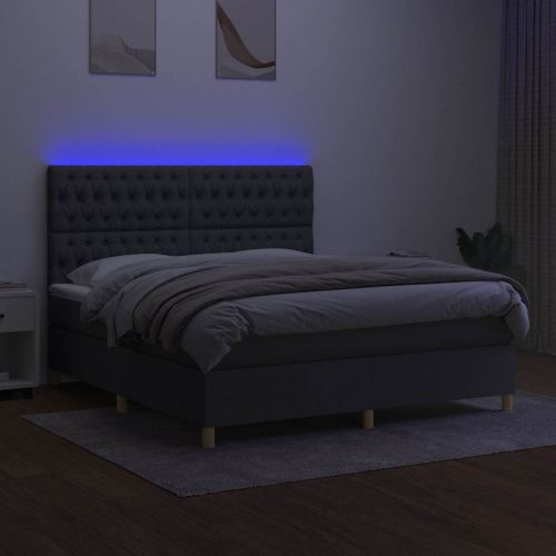 Боксспринг легло с матрак и LED, тъмносиво, 160x200 см, плат