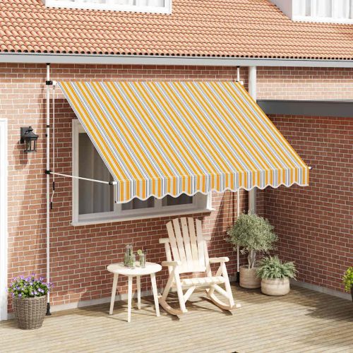 Ръчно прибиращ се сенник, 300 см, жълто-сини ивици