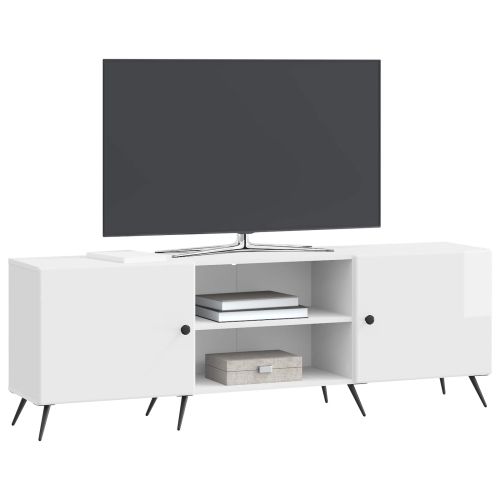 ТВ шкаф 150 x 31 x 50 см Бял гланц Инженерна дървесина