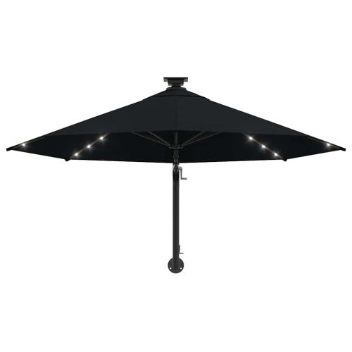 Градински чадър за монтаж на стена, с LED, 300 см, черен
