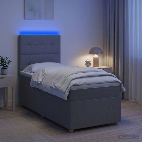LED легло с матрак с LED ленти Светлосиво 90 x 190 cm Текстил