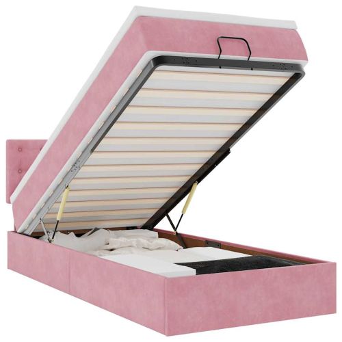 Османска легло с матрак и LED, розово, 100x200 см, кадифе
