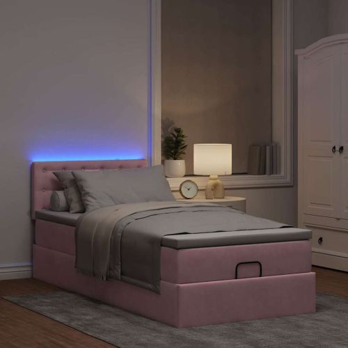 Османска легло с матрак и LED, розово, 100x200 см, кадифе