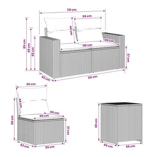 Комплект дивани 5 бр. Кафяво и червено 182,5 x 182,5 x 85 см