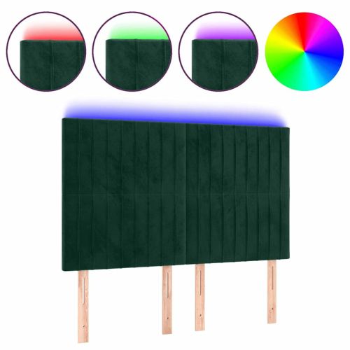 LED горна табла за легло, тъмнозелена, 144x5x118/128 см, кадифе