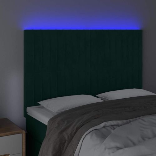 LED горна табла за легло, тъмнозелена, 144x5x118/128 см, кадифе