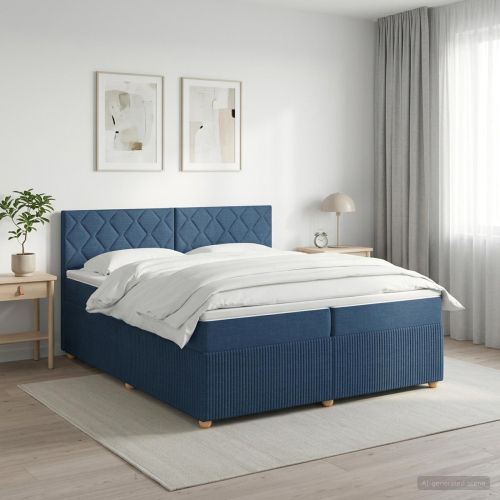 Континентално легло с матрак Синьо 200 x 200 cm Текстил