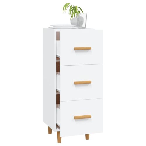 Сайдборд, бял, 34,5x34x90 см, инженерно дърво