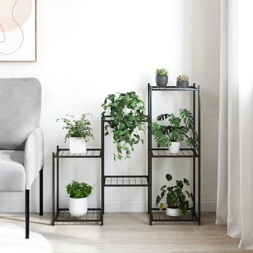 Стойка за цветя, 83x25x80 см, черна, желязо