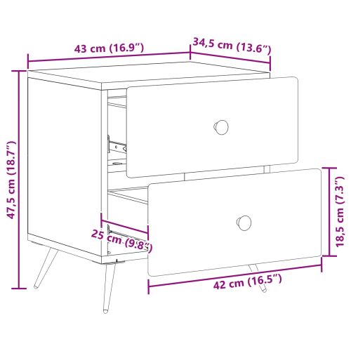 Нощен шкаф Черно 43 x 34,5 x 47,5 см Инженерна дървесина