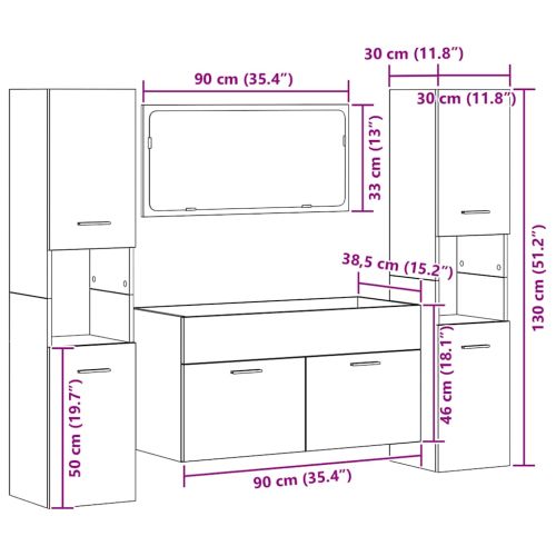 Комплект мебели за баня от 4 части старо дърво инженерно дърво