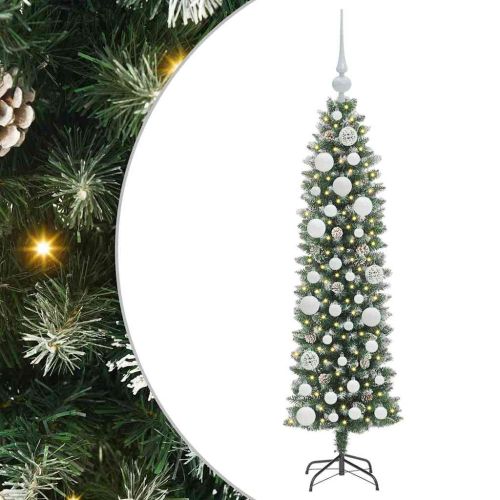 Изкуствено Тънко Коледно Дърво Зелен и бял 120 cm