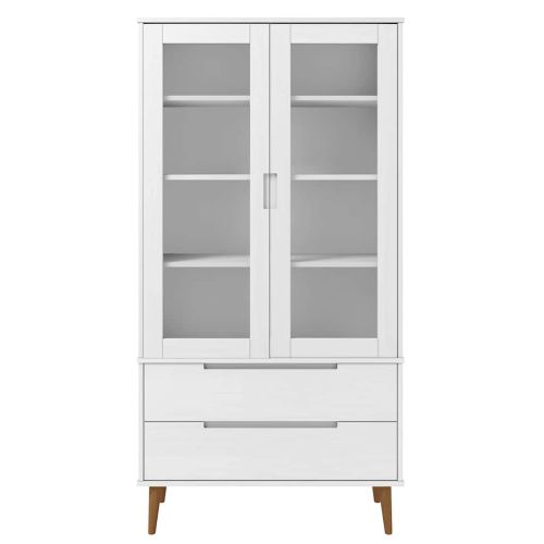 Шкаф витрина MOLDE, бял, 90x35x175 см, бор масив