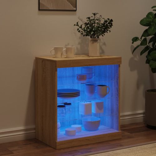 Сайдборд с LED светлини, сонома дъб, 60,5x37x67 см