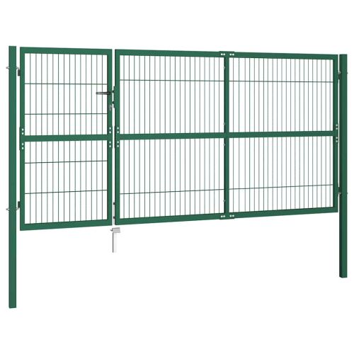 Градинска оградна порта с колони 350x140 см, стомана, зелена