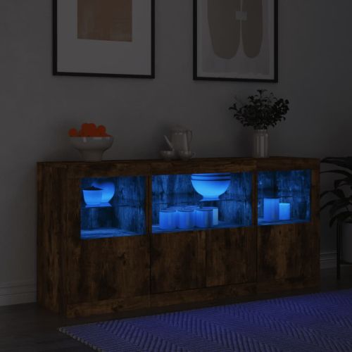 Сайдборд с LED светлини, oпушен дъб, 142,5x37x67 см