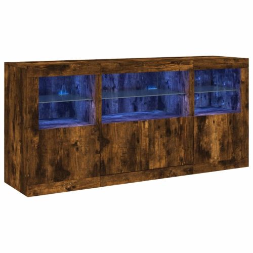 Сайдборд с LED светлини, oпушен дъб, 142,5x37x67 см
