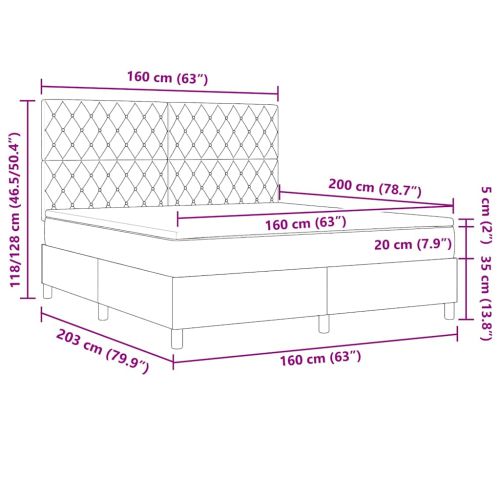 Легло с пружинирана основа Светлосиво 160 x 200 cm Кадифе