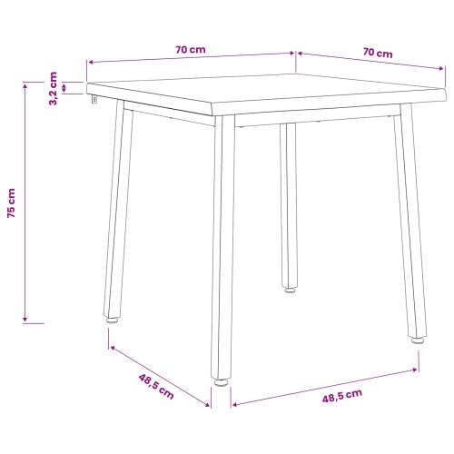70 x 70 x 75 cm Солидно акациево дърво Естествено и бяло