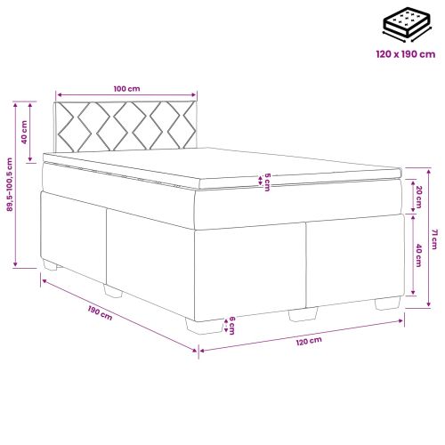 Континентално легло с матрак Светлосиво 120 x 190 cm Кадифе