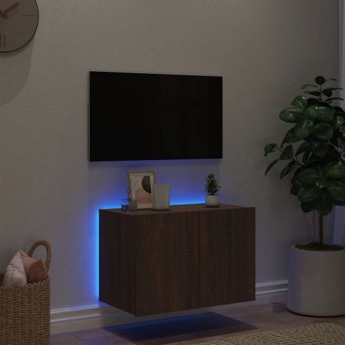 Стенен ТВ шкаф с LED осветление, кафяв дъб, 60x35x41 см