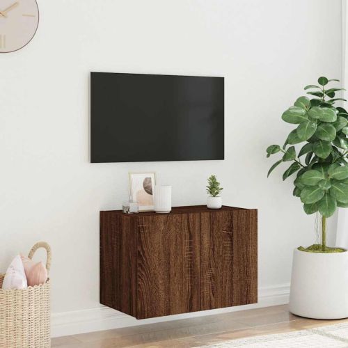 Стенен ТВ шкаф с LED осветление, кафяв дъб, 60x35x41 см