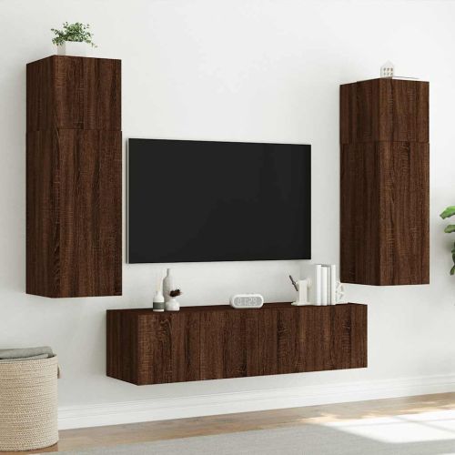 Стенен ТВ шкаф с LED осветление, кафяв дъб, 60x35x41 см