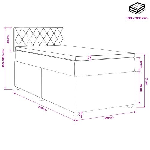 Континентално легло с матрак Тъмнозелено 100 x 200 cm Кадифе