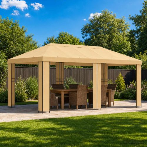 Градинска беседка 6 x 3 m Кремаво Полиестер и стомана 190 gsm
