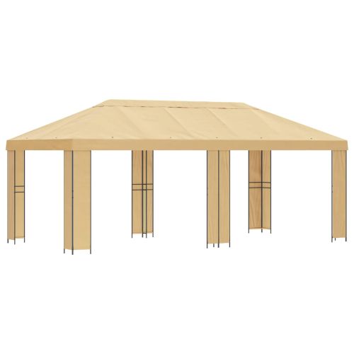 Градинска беседка 6 x 3 m Кремаво Полиестер и стомана 190 gsm