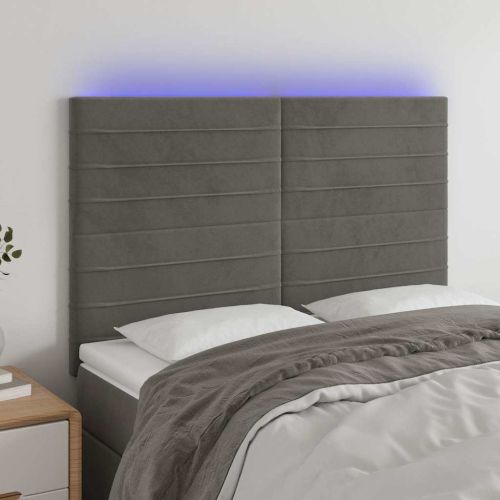 LED горна табла за легло, тъмносива, 144x5x118/128 см, кадифе