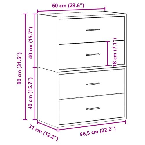 Шкафове с 4чекмеджета 2бр сив сонома 60x31x40см инженерно дърво