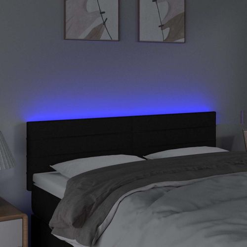 LED горна табла за легло, черна, 144x5x78/88 см, плат