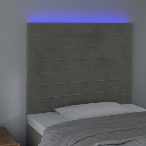 LED горна табла за легло, светлосива, 90x5x118/128 см, кадифе