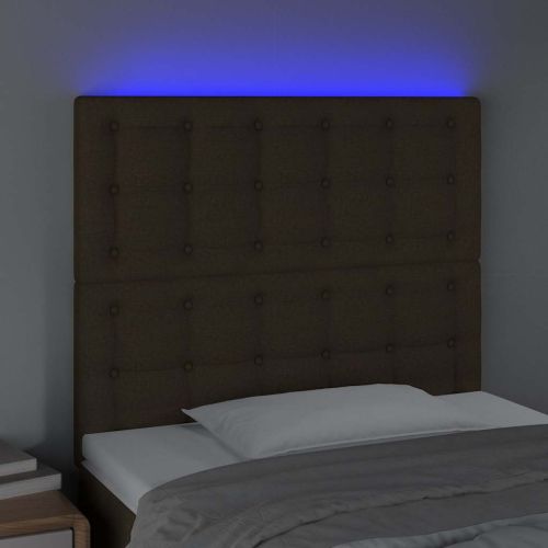 LED горна табла за легло, тъмнокафява,100x5x118/128 см, плат