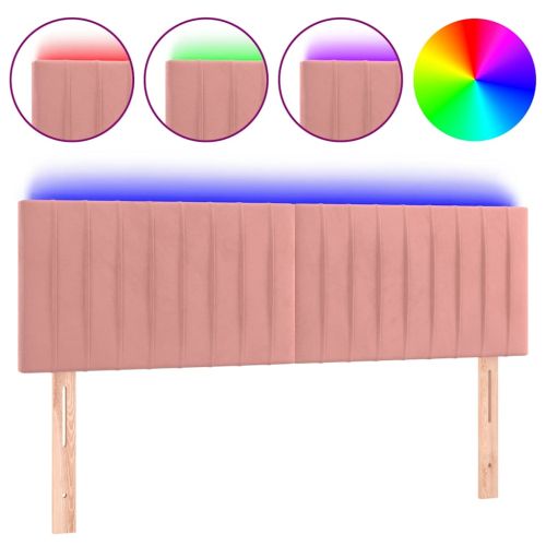 LED горна табла за легло, розова, 144x5x78/88 см, кадифе