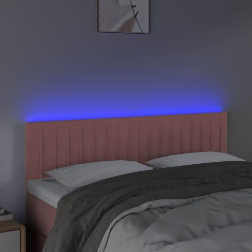 LED горна табла за легло, розова, 144x5x78/88 см, кадифе
