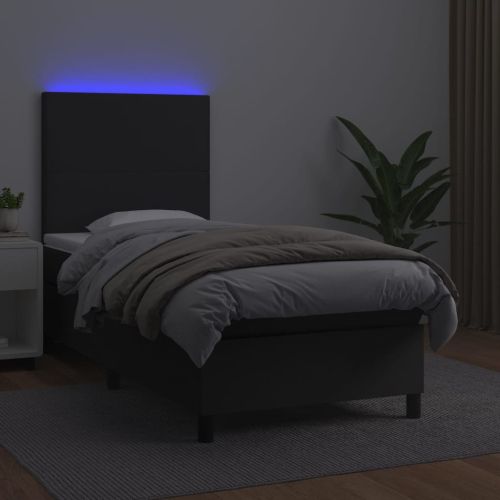 Боксспринг легло с матрак и LED черно 90x190 см изкуствена кожа