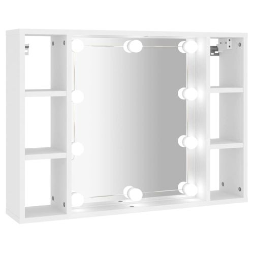 Огледален шкаф с LED, бял, 76x15x55 см